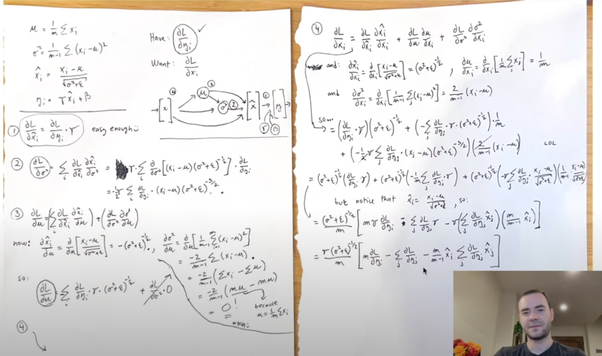 Karpathy's solution for the batch norm backward pass