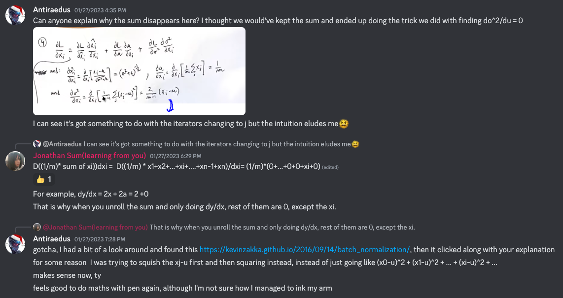 unrolling the sum to remove the summation